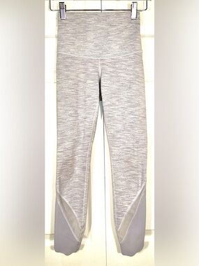 Lululemon Wunder Under Hi-Rise Crop Scallop Mesh Leggings Heathered Gray White 2